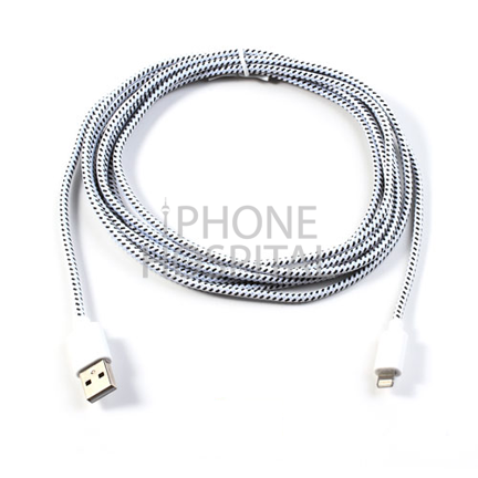 Lightning auf USB Kabel 3m Weiß Geflochten für iPhone 5 / 5C / 5S / 6 / 6 Plus