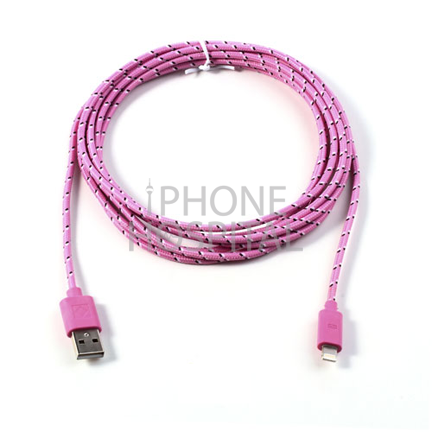 Lightning auf USB Kabel 3m Rosa Geflochten für iPhone 5 / 5C / 5S / 6 / 6 Plus