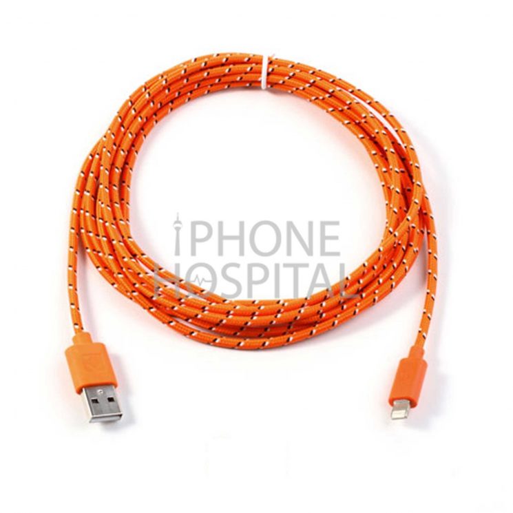 Lightning auf USB Kabel 3m Orange Geflochten für iPhone 5 / 5C / 5S / 6 / 6 Plus